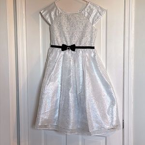 white and black with silver sparkles formal girls dress 🥰